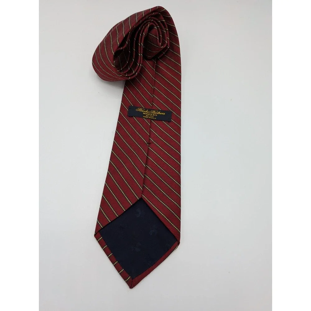 Brooks Brothers MAKERS REPP Men's Silk Tie Red W/ Golden‎ Stripes 58